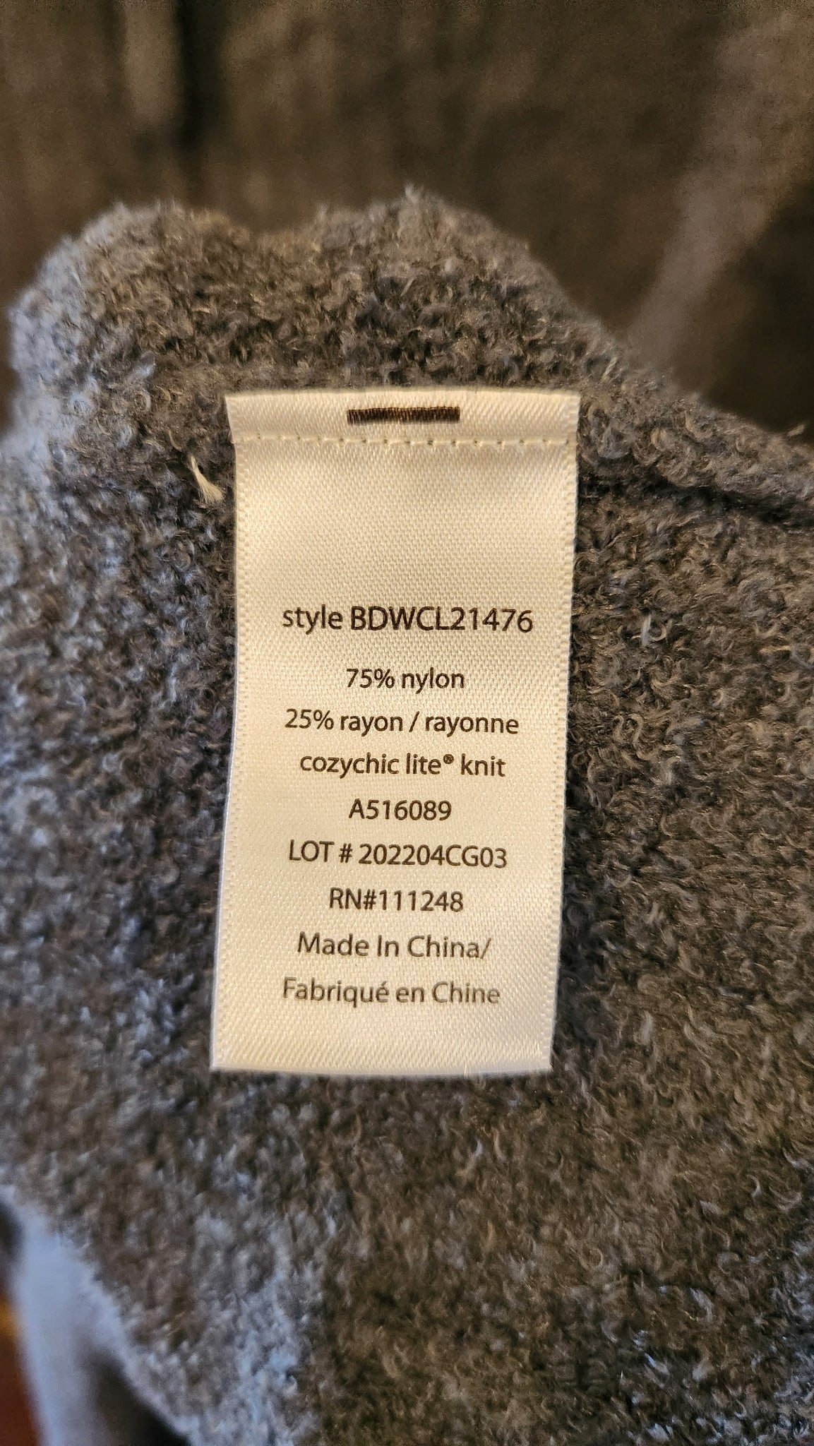 Barefoot Dreams CozyChic Charcoal Grey Quarter Zip Sweater - Medium