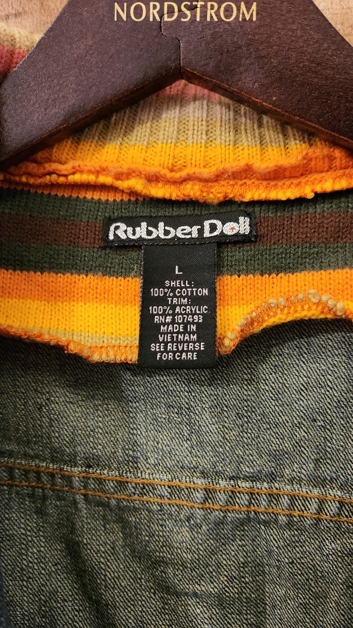 Y2K Knit Patchwork & Denim Button Down Jacket - Size Large