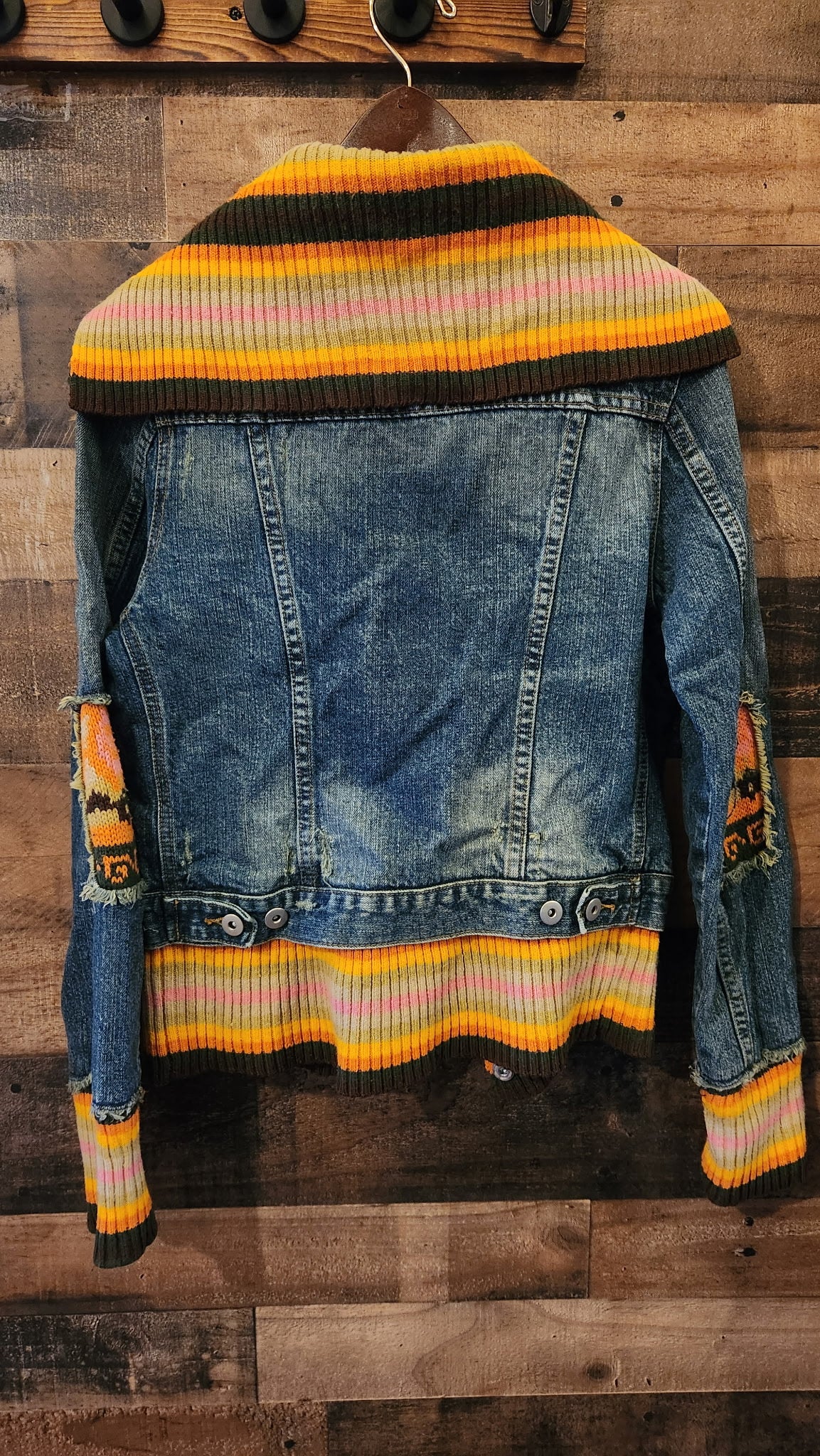 Y2K Knit Patchwork & Denim Button Down Jacket - Size Large