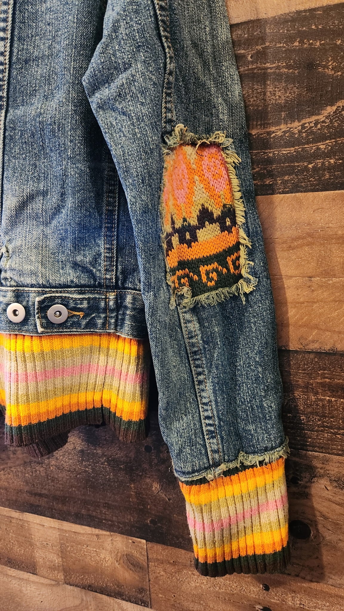 Y2K Knit Patchwork & Denim Button Down Jacket - Size Large