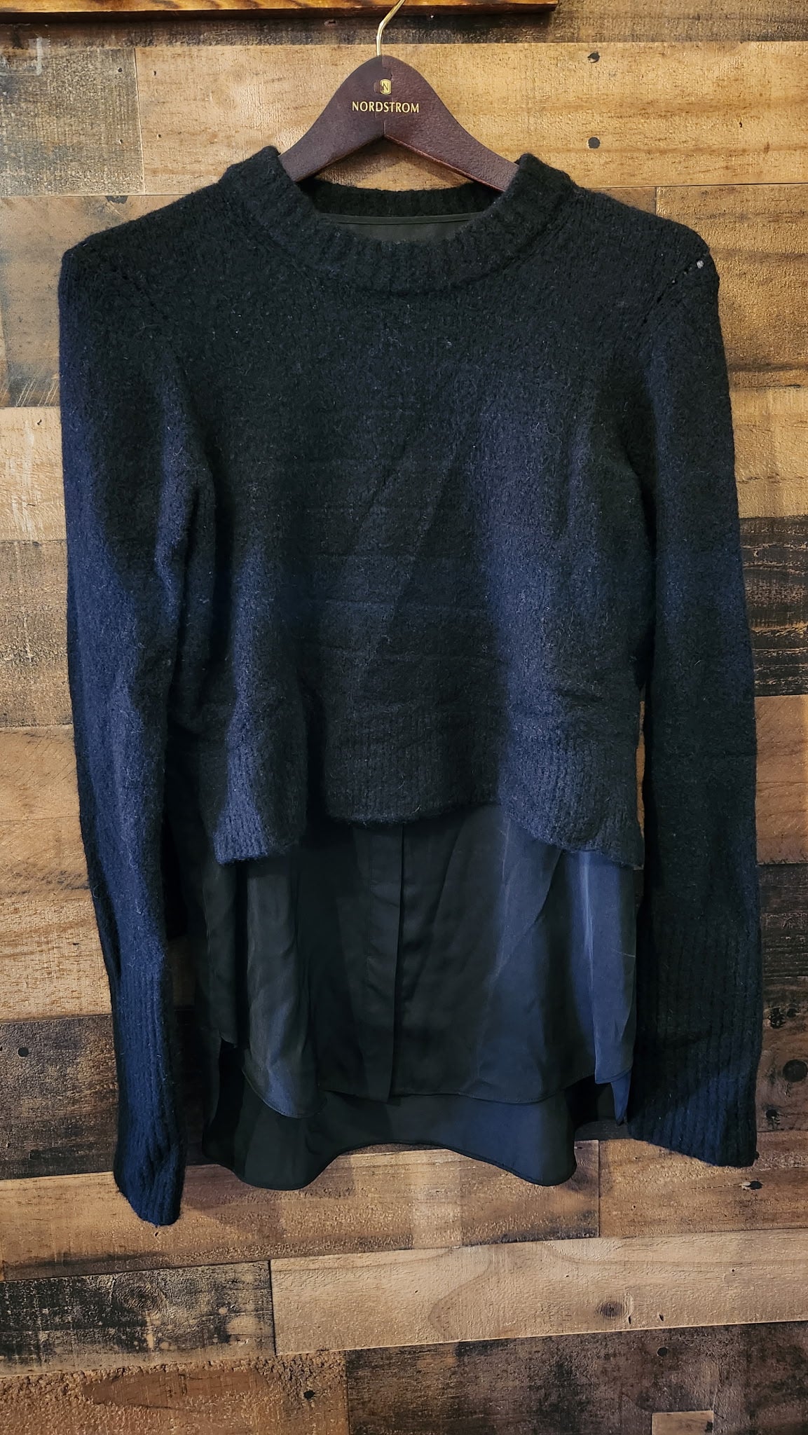 All Saints Black Soft Wool/Yak Sweater with Layered Tunic - Small