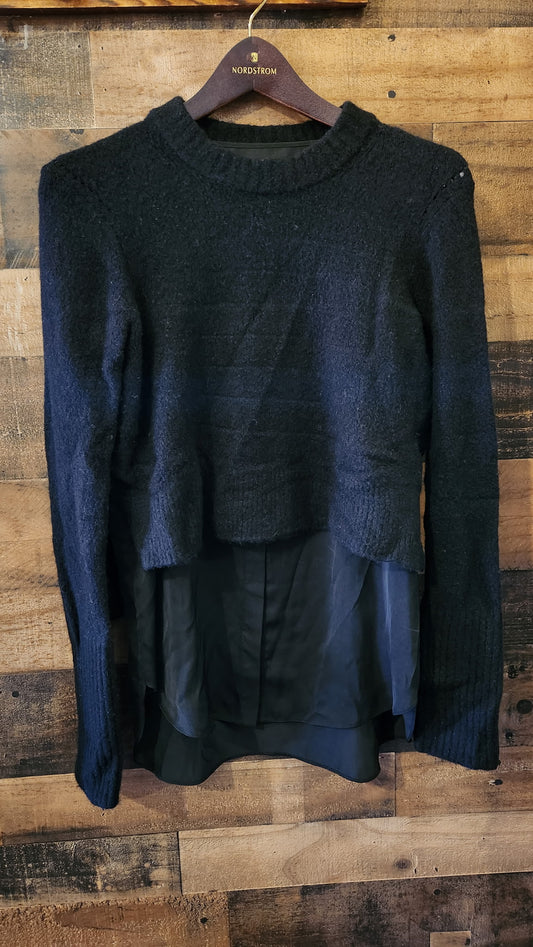 All Saints Black Soft Wool/Yak Sweater with Layered Tunic - Small