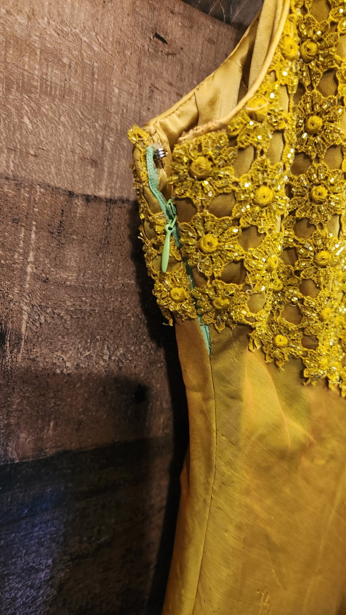 Solimano Yellow Beaded Silk Formal Dress - Size Small