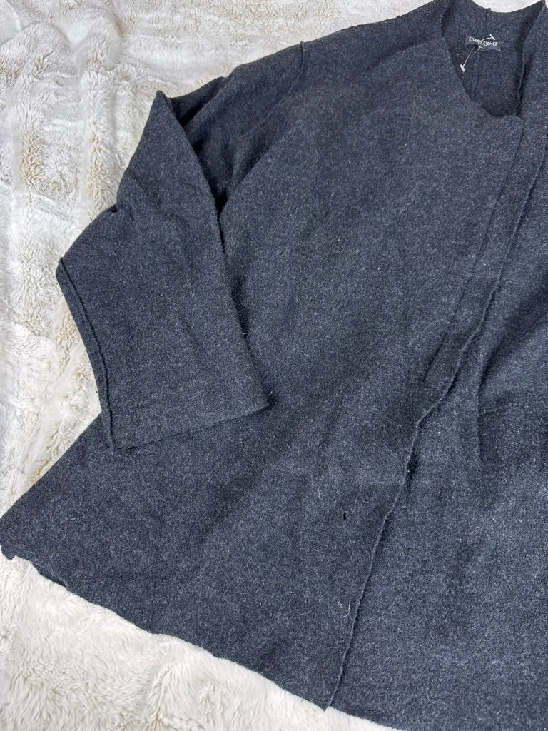 Elieen Fisher Charcoal Gray 100% Merino Wool Zip Up Cardigan - 3XL