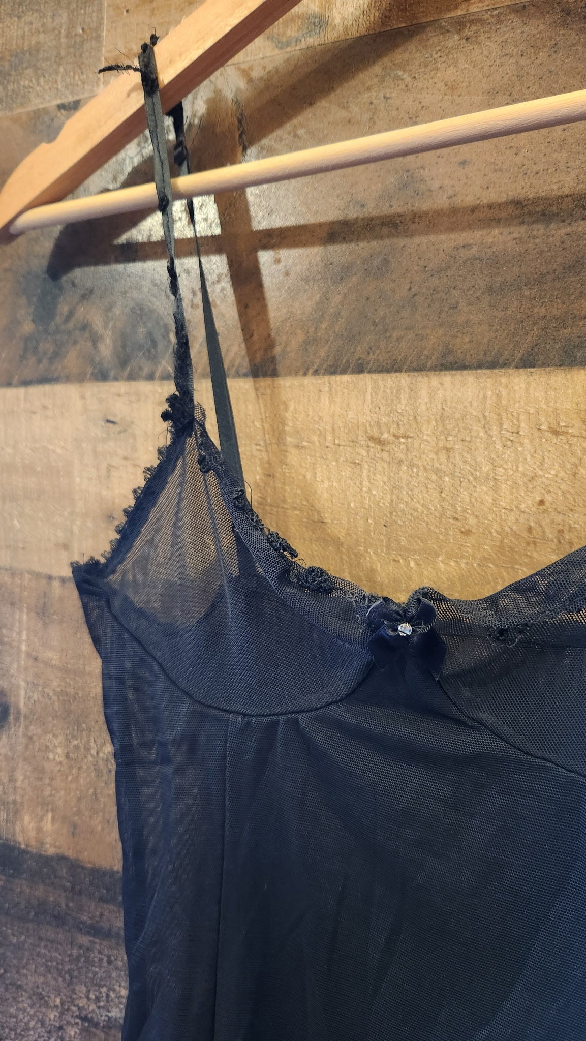 Vintage Black Mesh Lingerie Slip Dress - Small