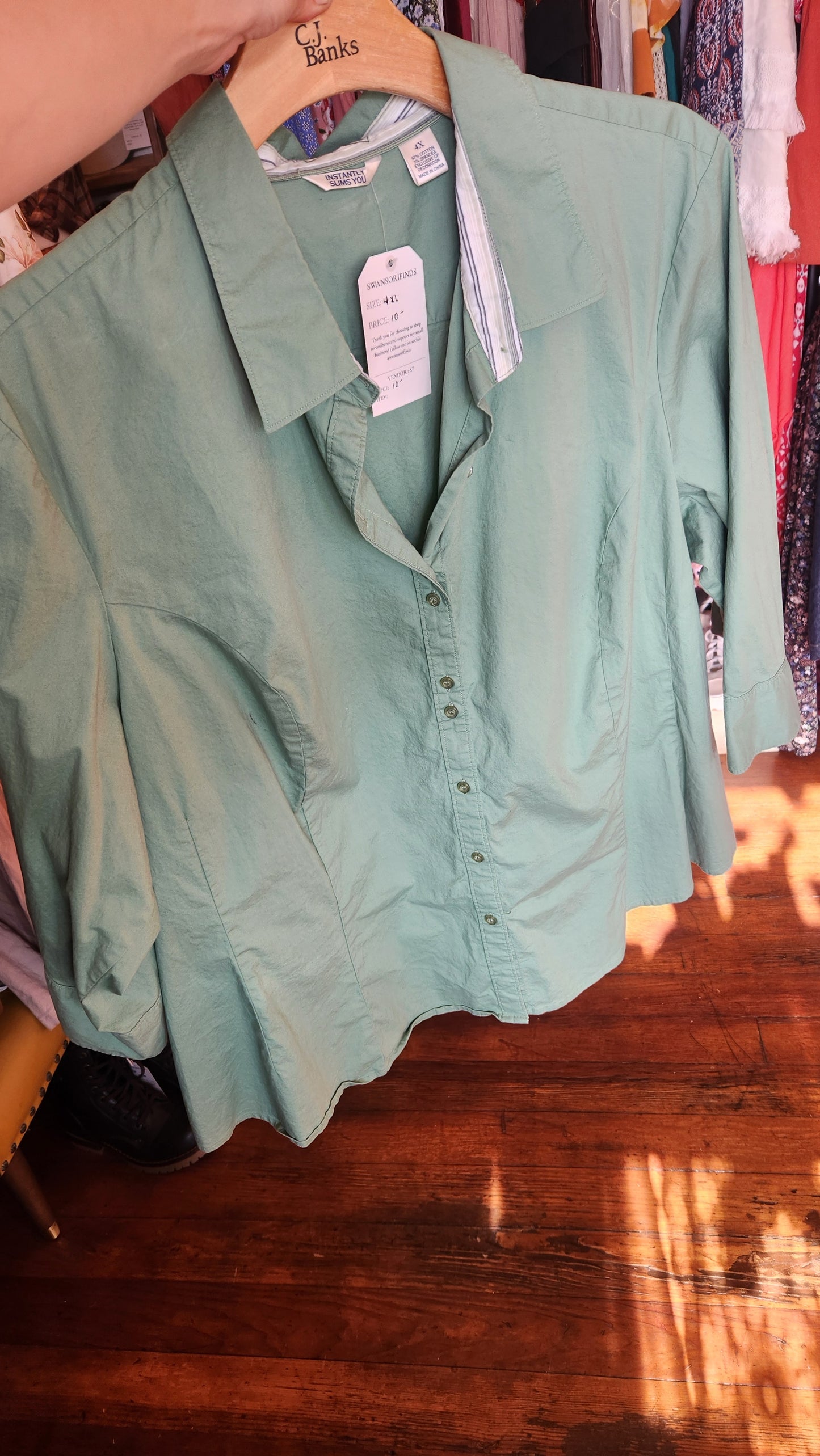 Green Button Up Top - 4XL