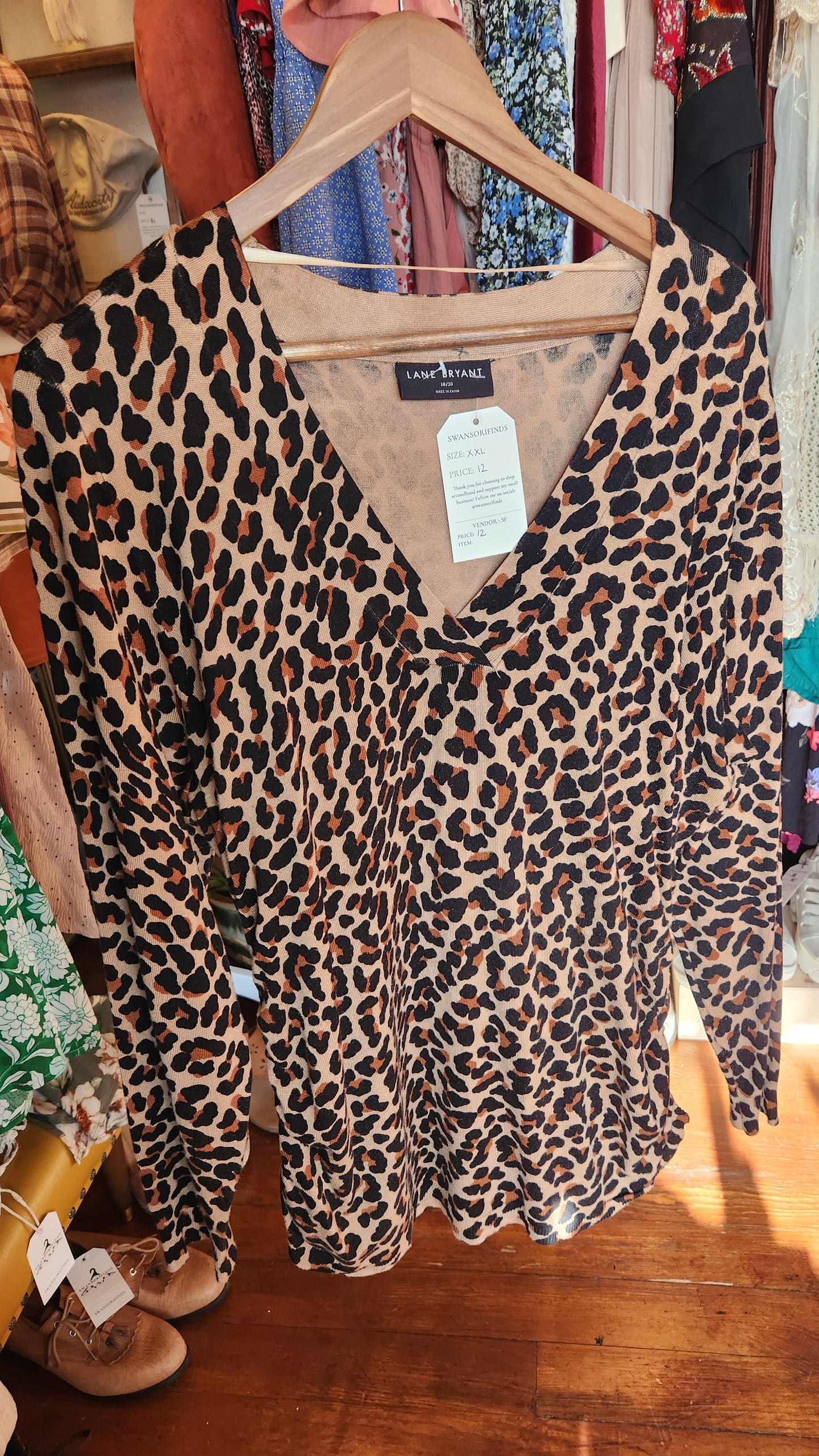 Animal Printed V Neck Sweater - XXL