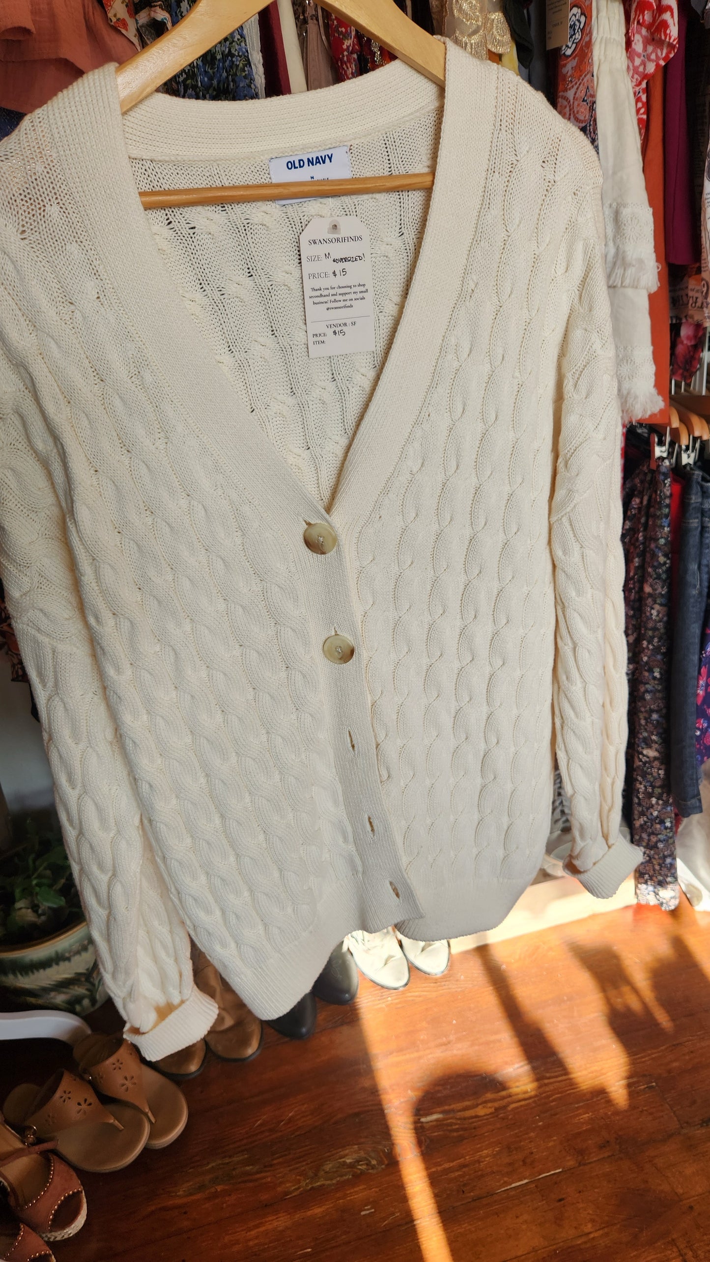 Cream Cable Knit Button Up Cardigan - Medium