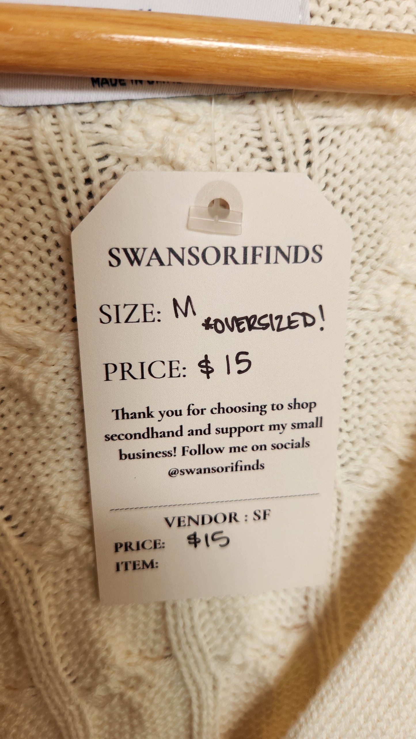 Cream Cable Knit Button Up Cardigan - Medium