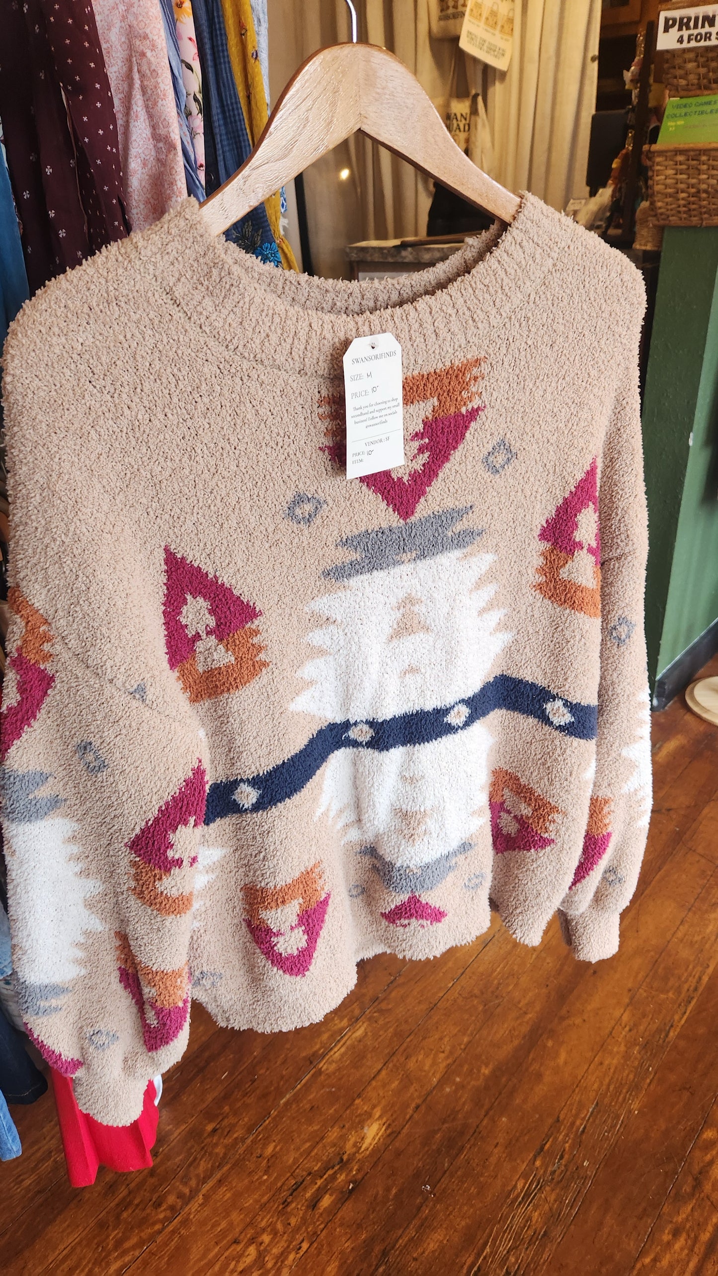 Fuzzy Western Aztec Printed Sweater - Medium