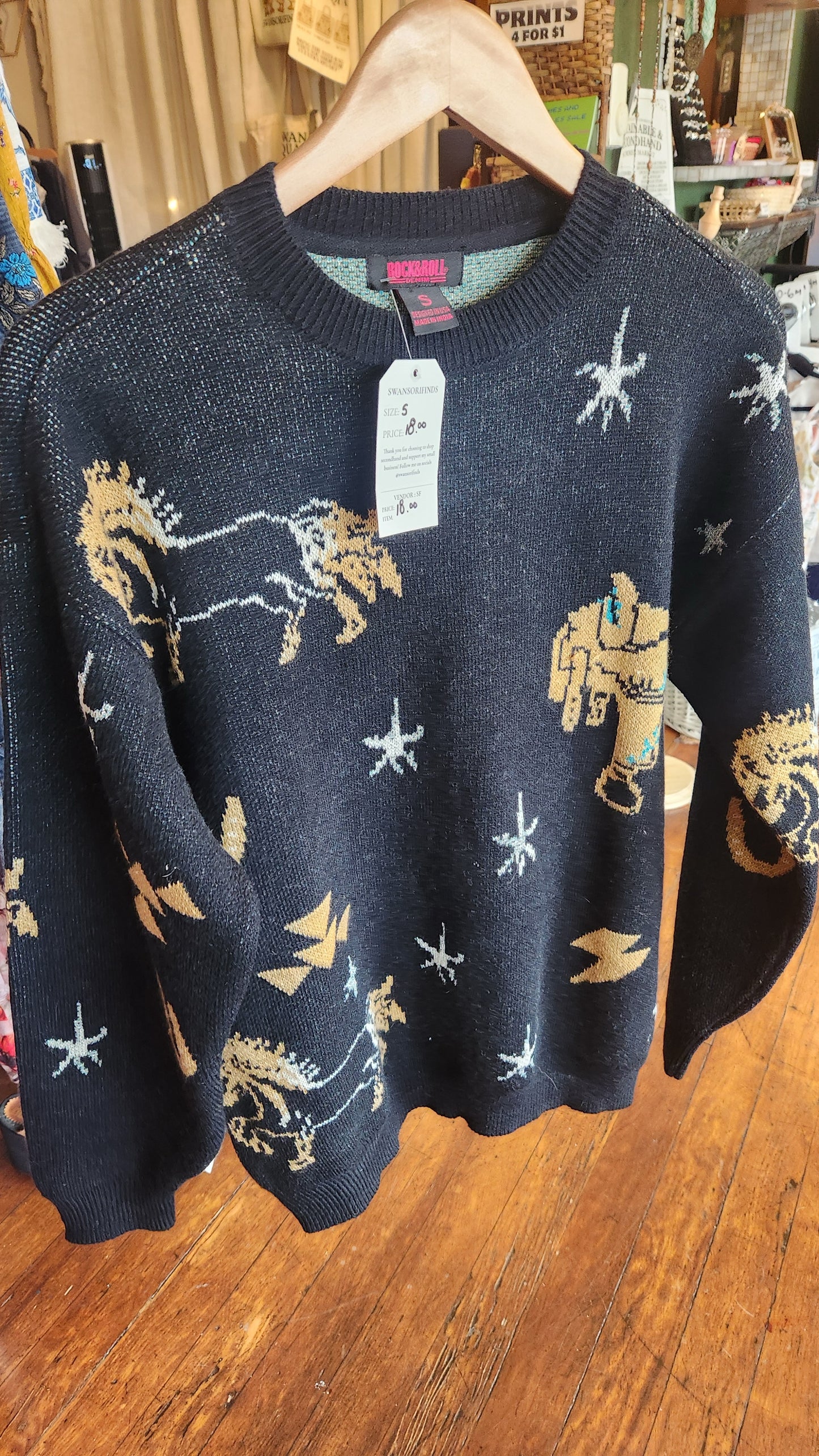 Rock N Roll Western Horse Knit Sweater - Small