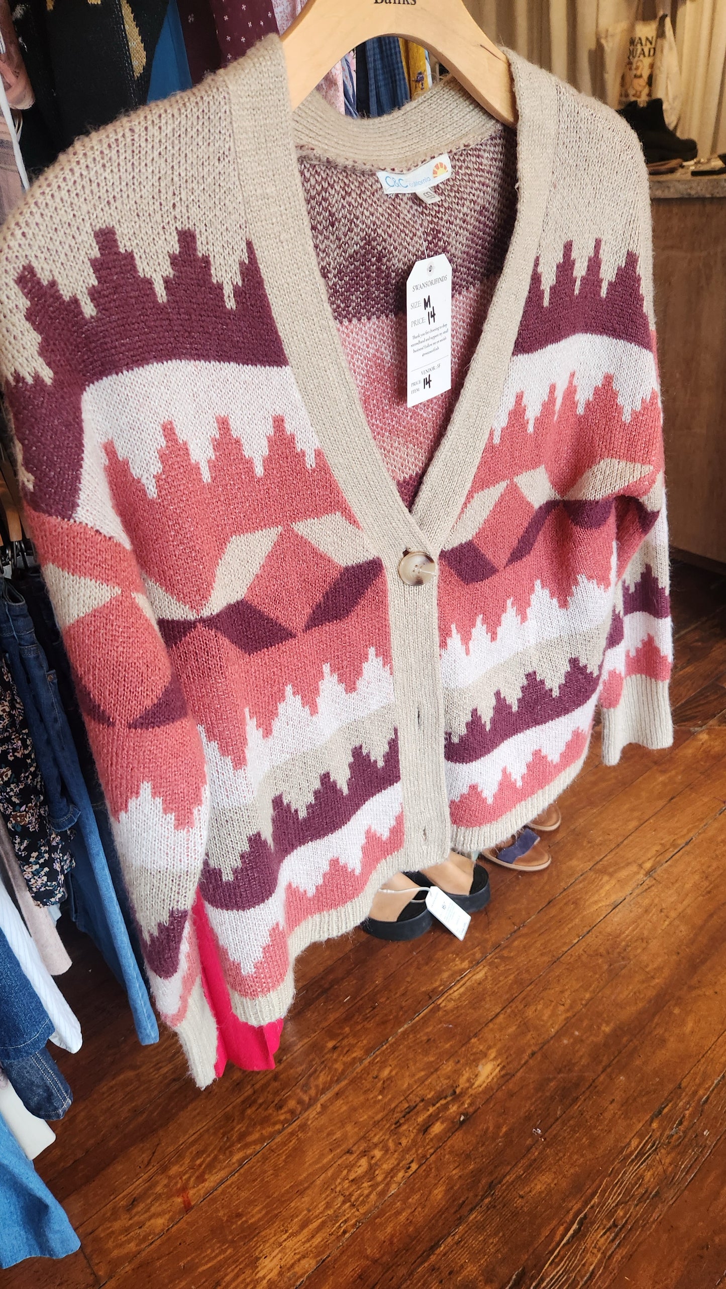 Western Aztec Patterned Cardigan - Medium