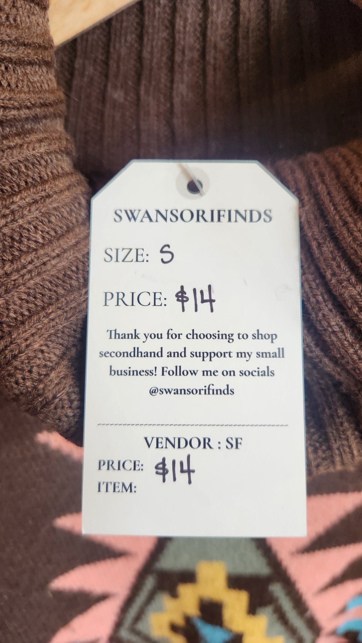 Brown Turtle Neck Knit Western Sweater - Small