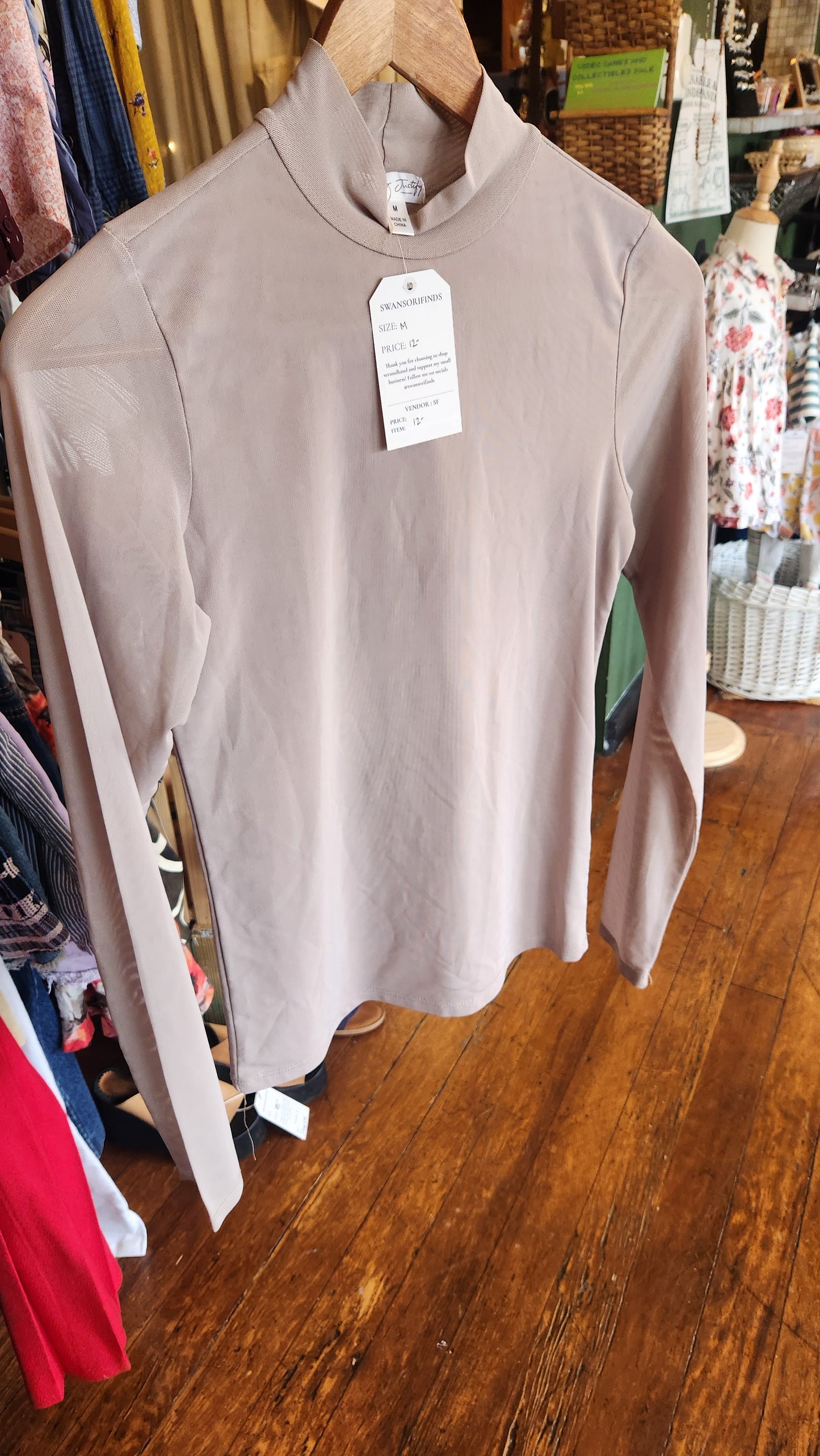 Sheer Neutral Mock Neck - Medium