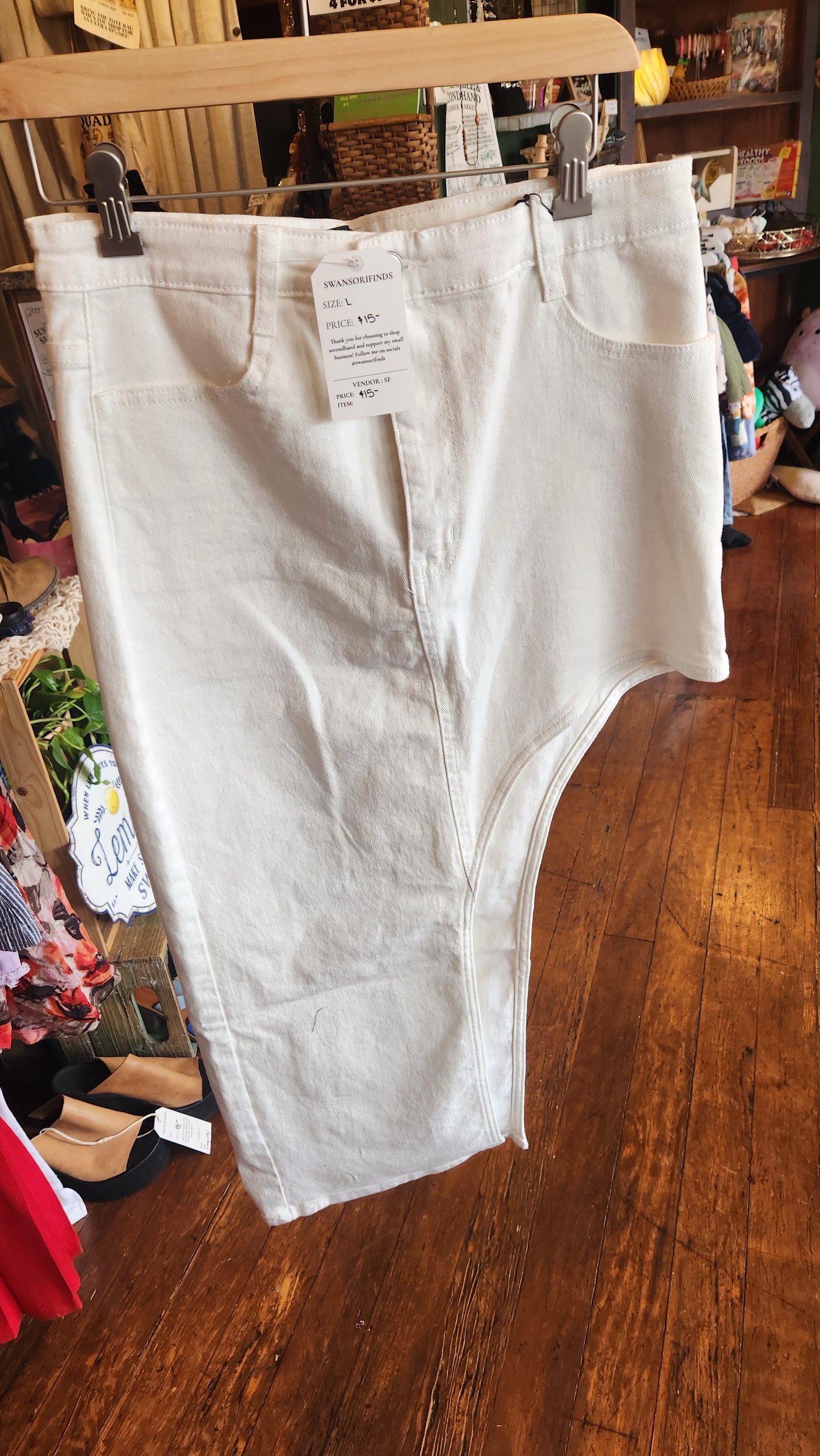 White Asymmetrical Denim Skirt - Large