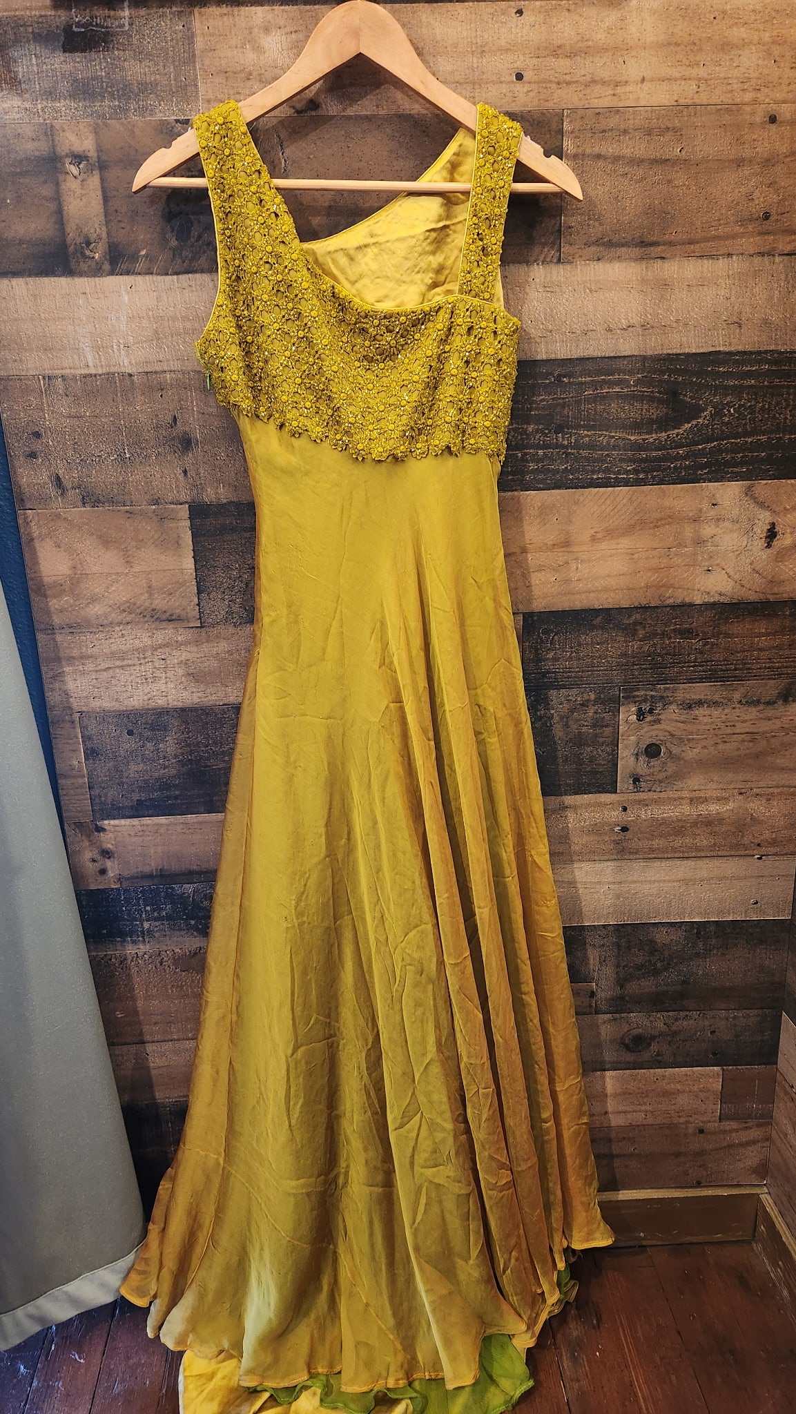 Solimano Yellow Beaded Silk Formal Dress - Size Small