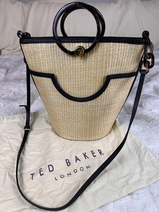 Ted Baker Beige & Black Raffia Loop Handle Satchel Bucket Bag Sold Out Style w Dustbag