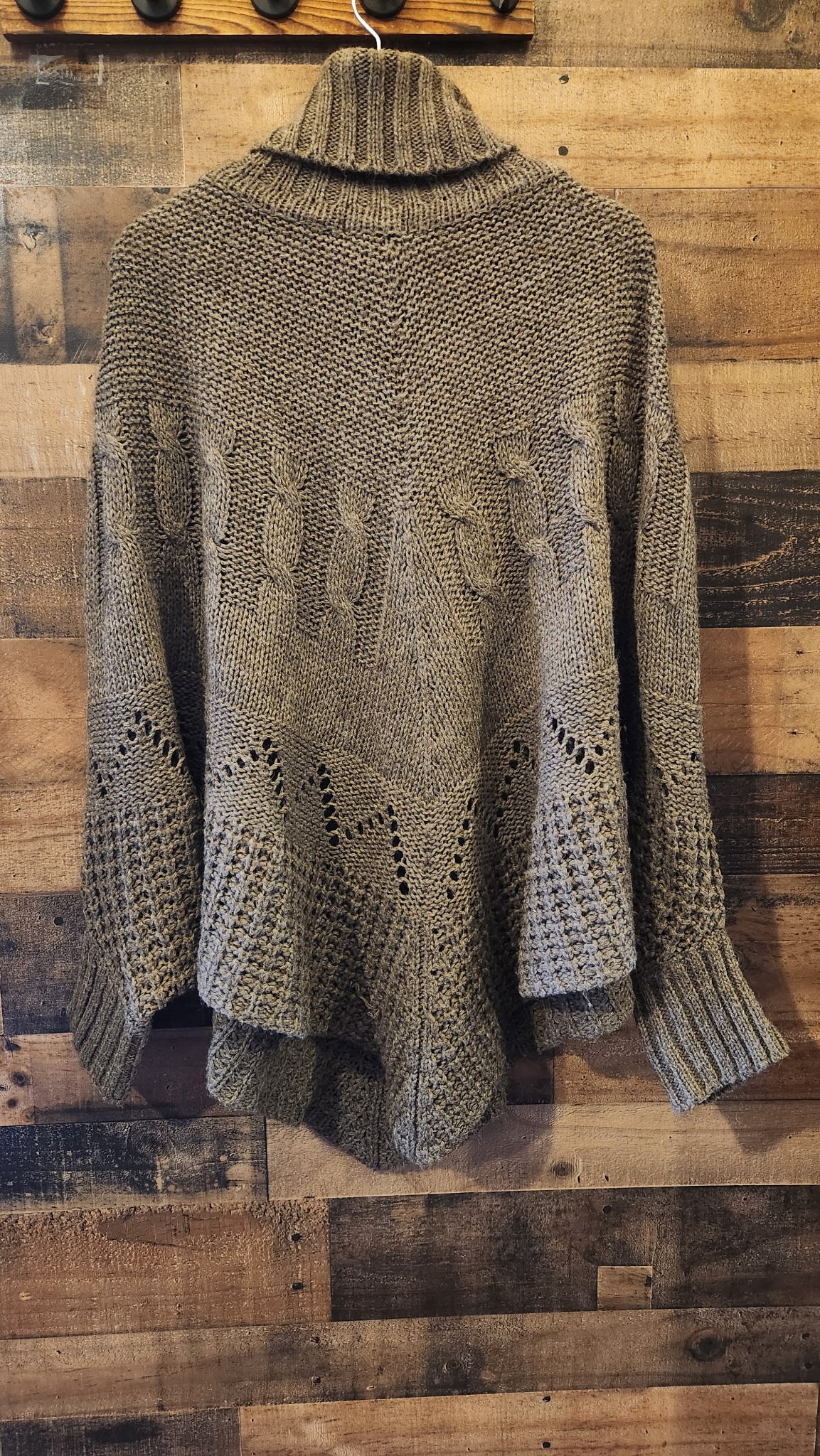 Cozy Neutral Oversized Poncho Italian Made Wool Blend - One Size