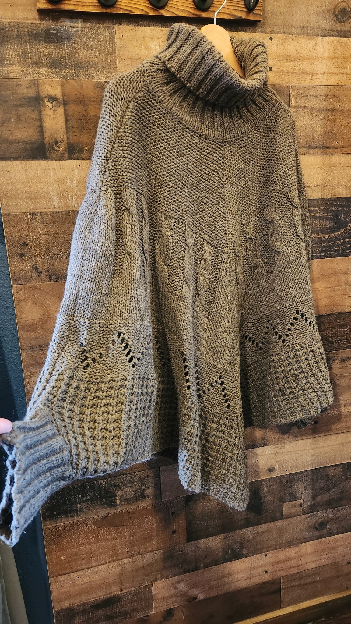 Cozy Neutral Oversized Poncho Italian Made Wool Blend - One Size