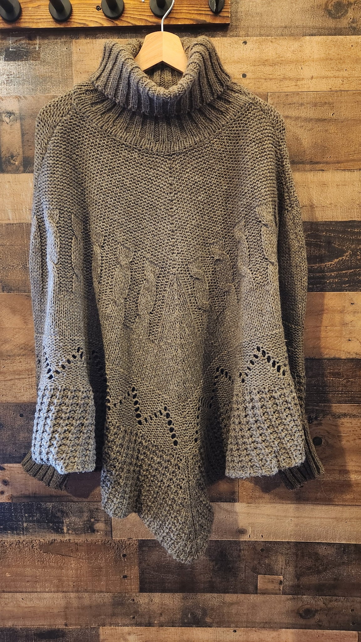 Cozy Neutral Oversized Poncho Italian Made Wool Blend - One Size