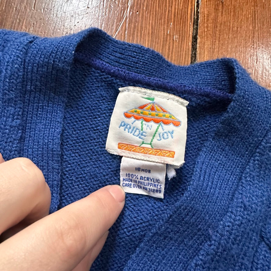 Pride N Joy Vintage Blue Cable Knit Cardigan - 18 Months