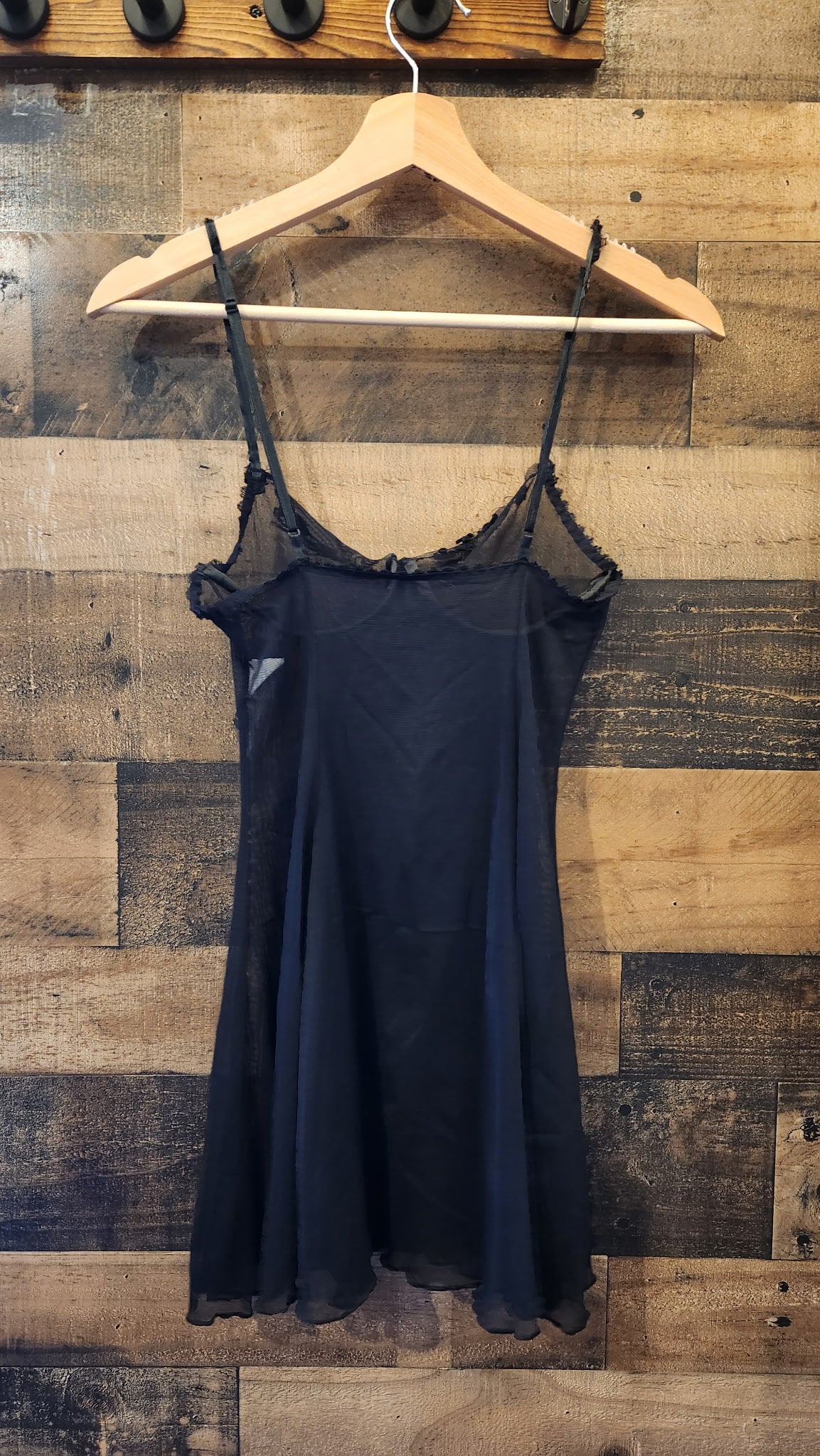 Vintage Black Mesh Lingerie Slip Dress - Small