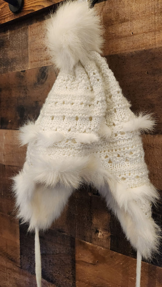 Y2K White Furry Snow Bunny Hat - One Size