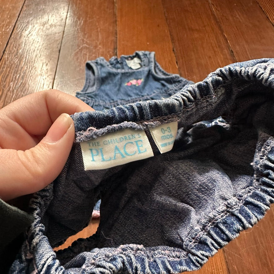 Vintage Denim & Pink Dress with Bloomers - 0-3 Months