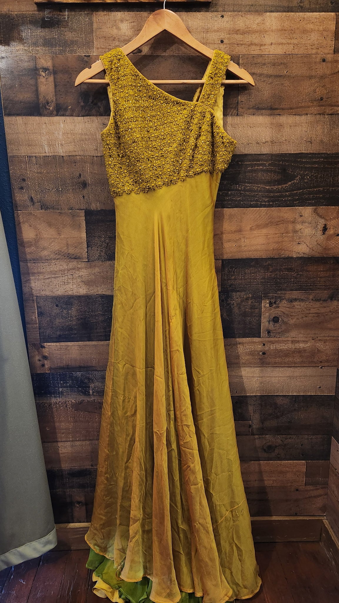 Solimano Yellow Beaded Silk Formal Dress - Size Small