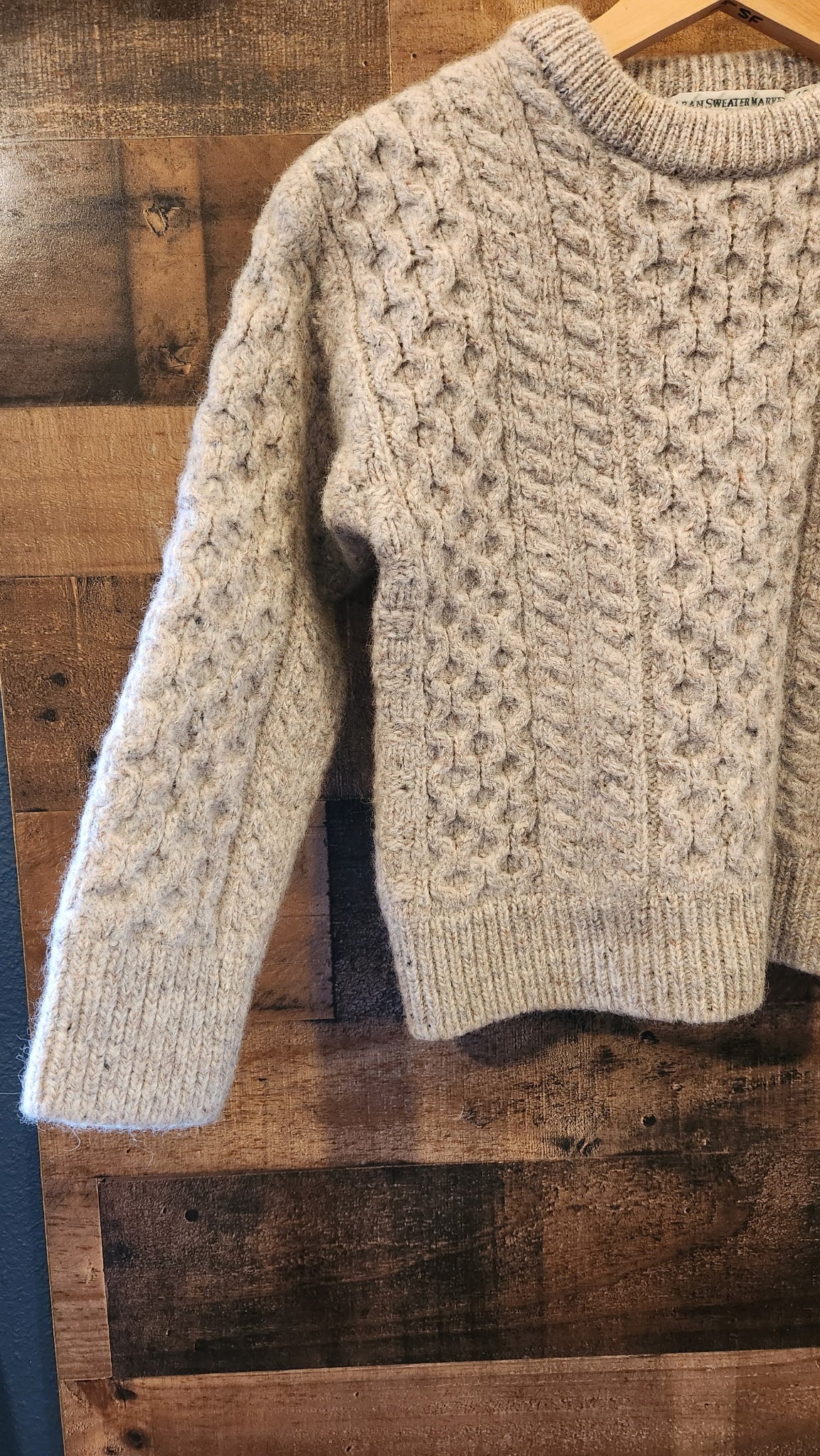 Neutral Chunky Knit 100% Ireland Wool Sweater - XS
