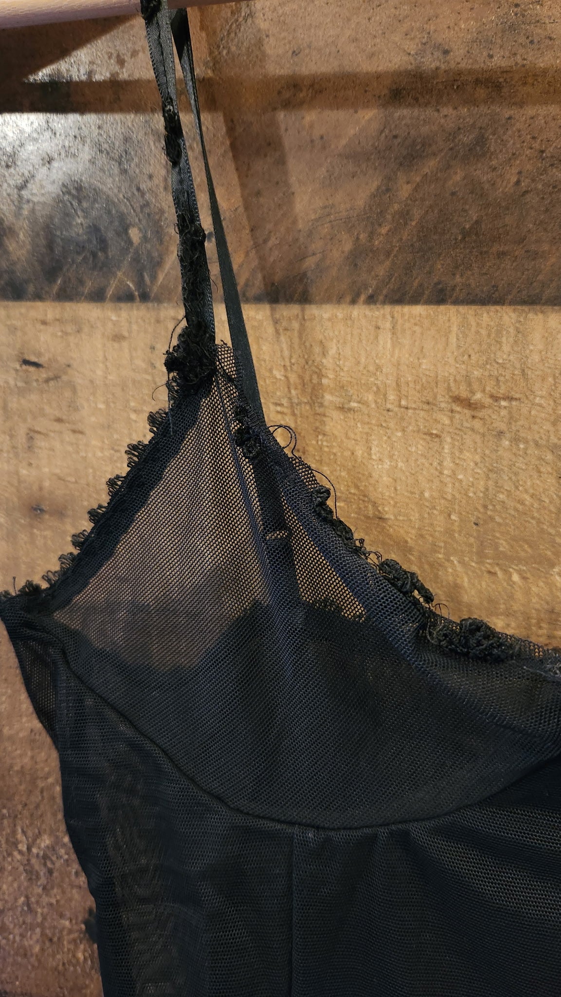 Vintage Black Mesh Lingerie Slip Dress - Small