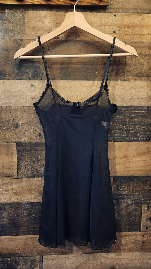 Vintage Black Mesh Lingerie Slip Dress - Small