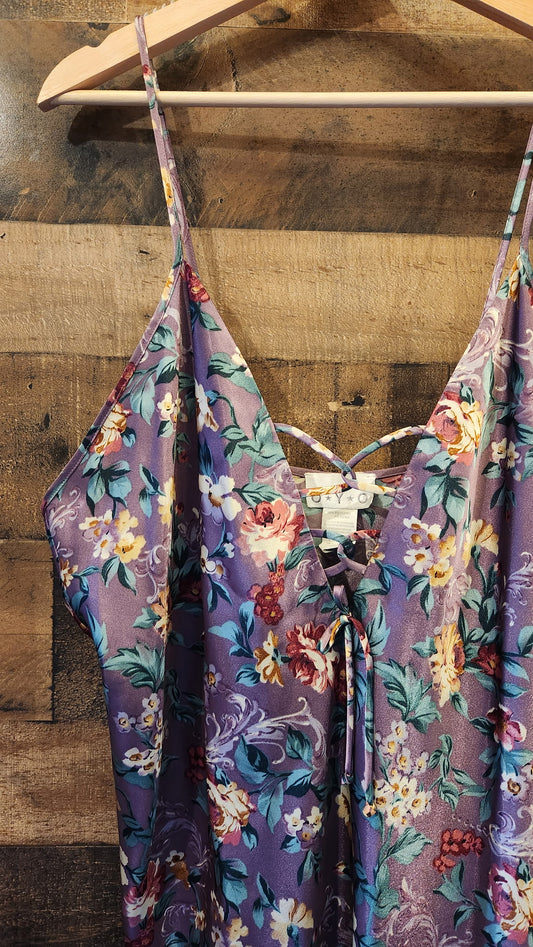Vintage Floral Purple Slip Dress - XL