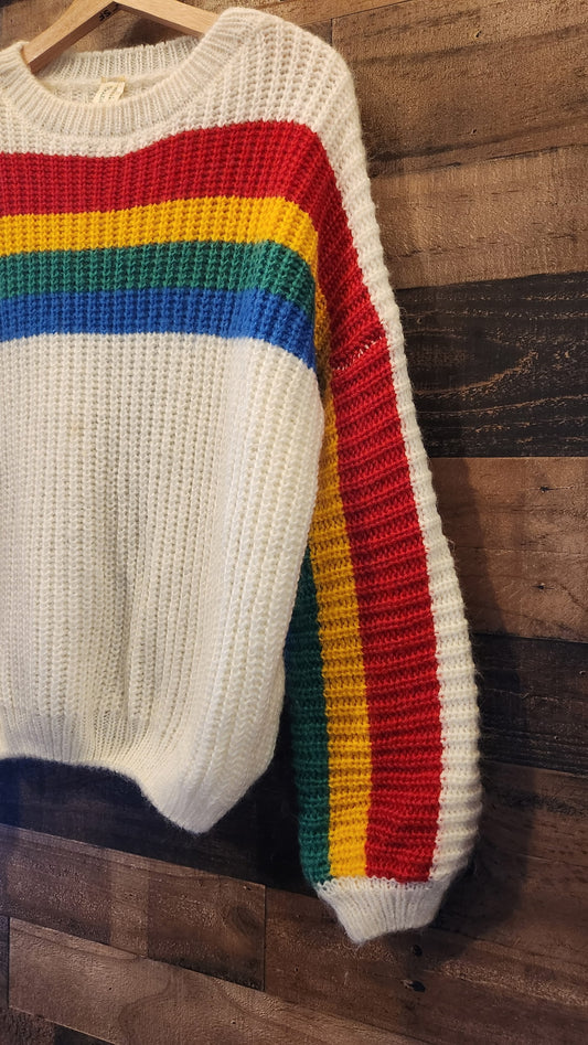 Rainbow Striped Knit Sweater - Small/Medium