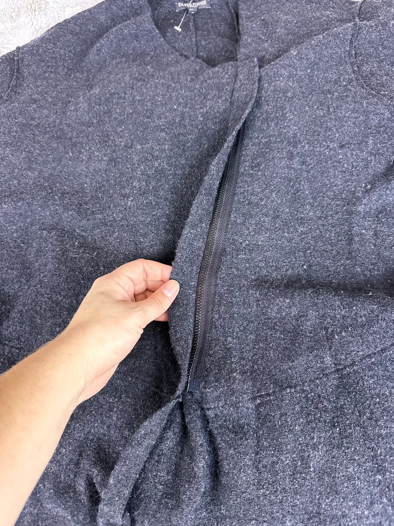 Elieen Fisher Charcoal Gray 100% Merino Wool Zip Up Cardigan - 3XL