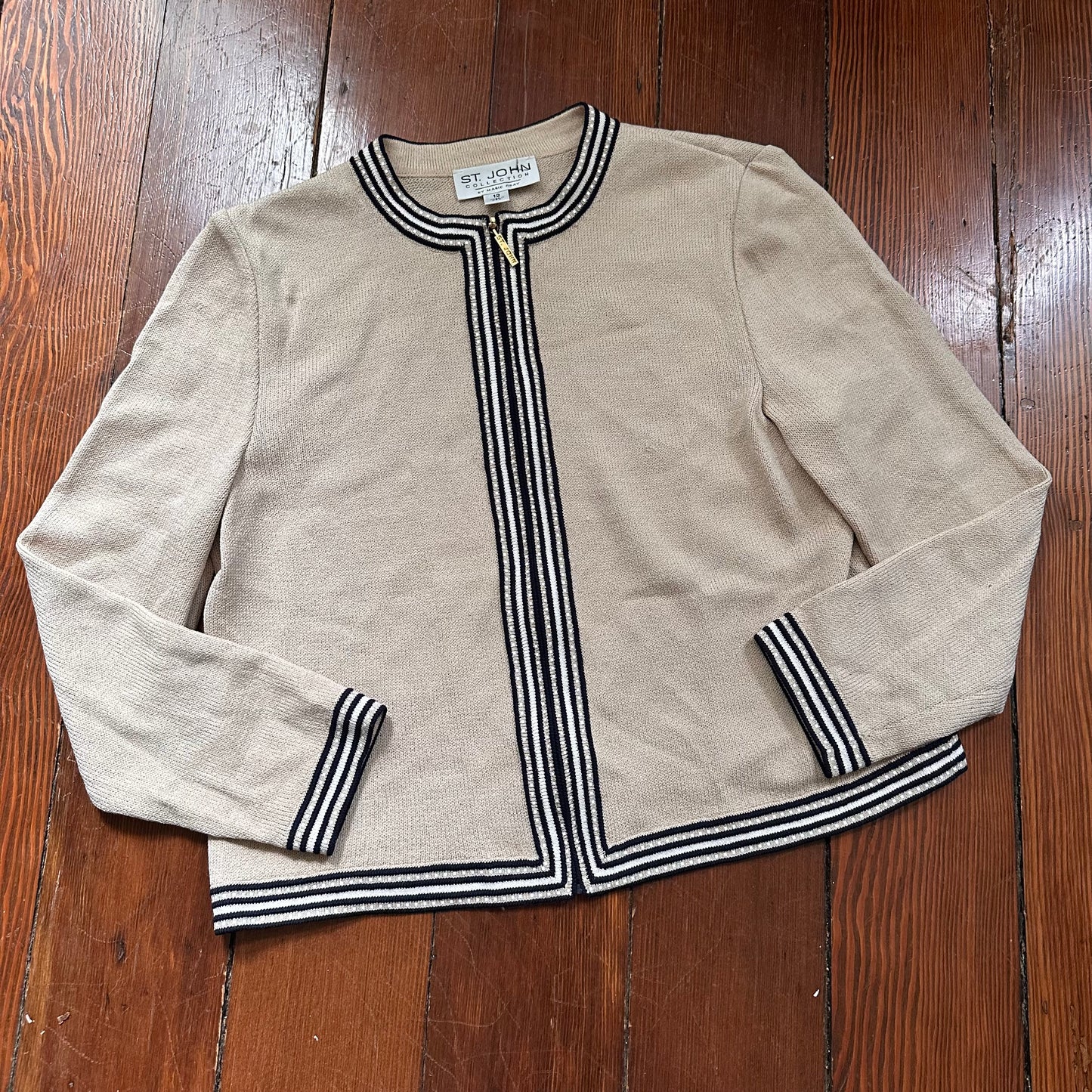 St. John Collection by Marie Gray Neutral Zip Up Sweater - Made in the USA