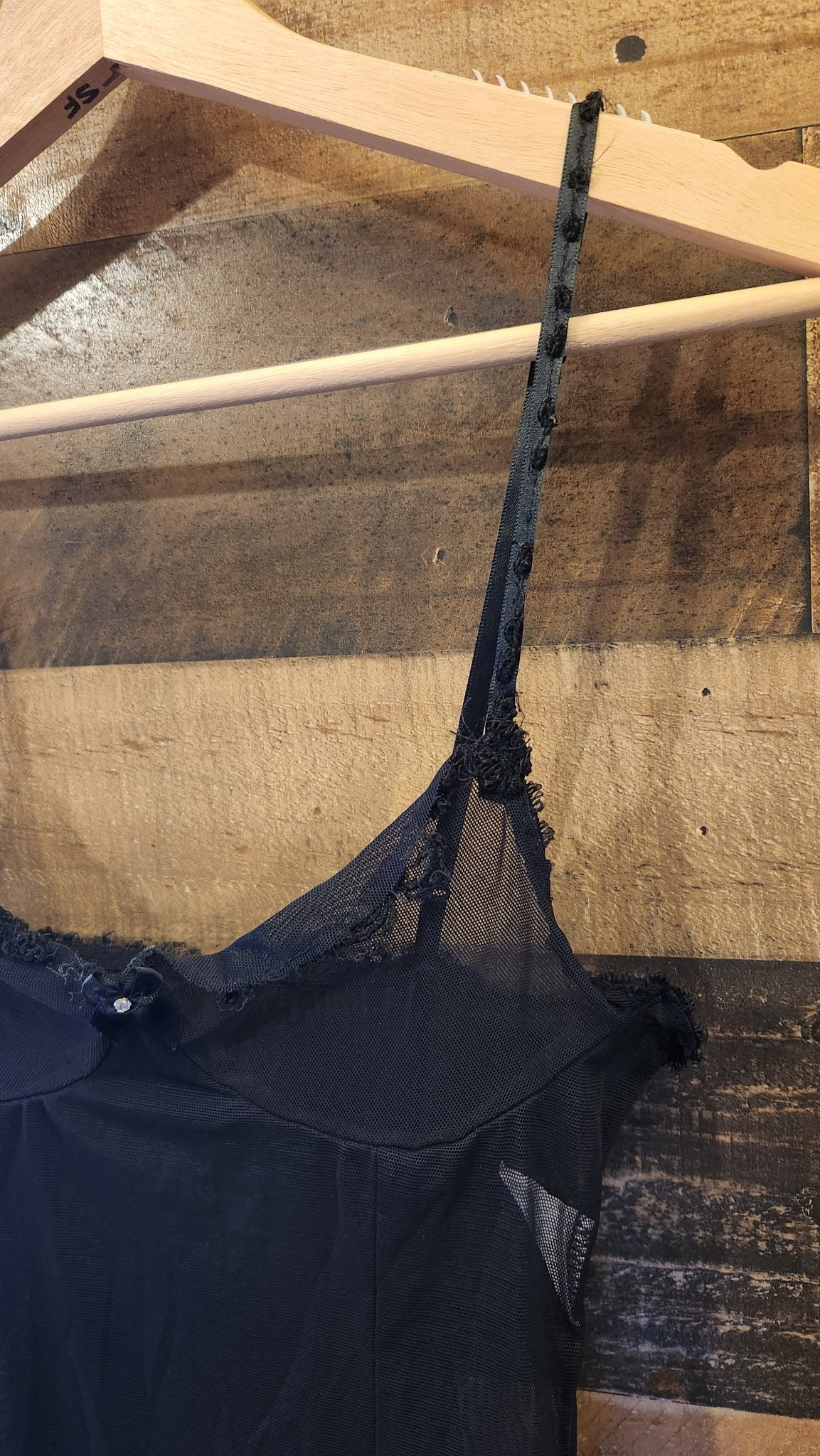 Vintage Black Mesh Lingerie Slip Dress - Small