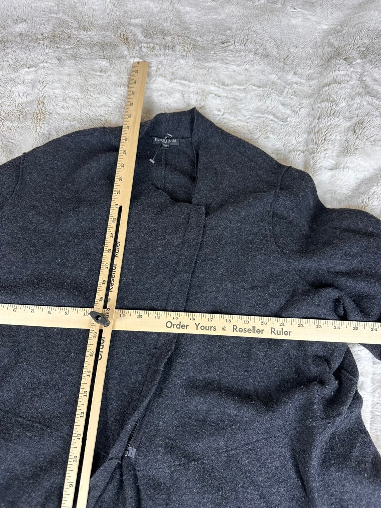 Elieen Fisher Charcoal Gray 100% Merino Wool Zip Up Cardigan - 3XL