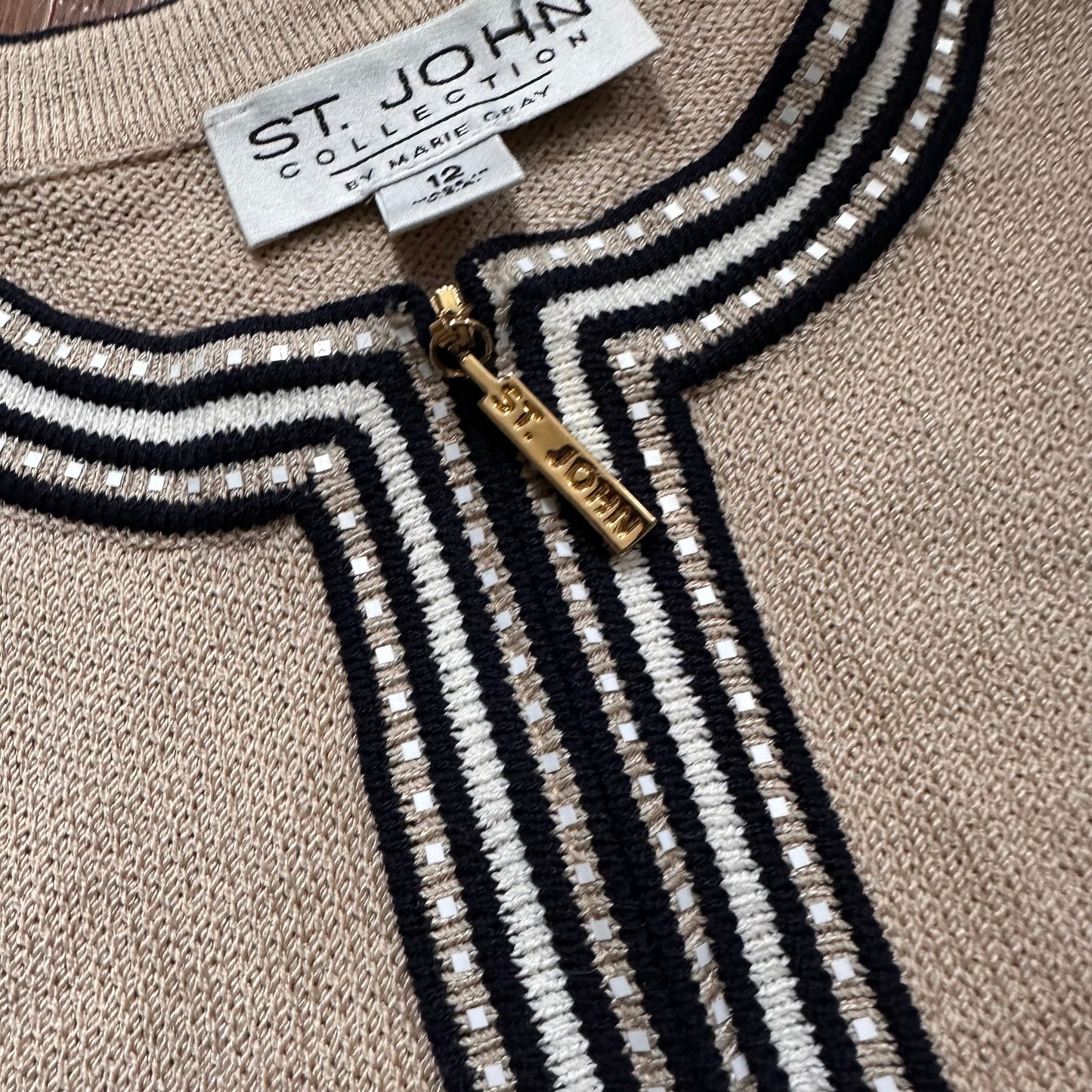 St. John Collection by Marie Gray Neutral Zip Up Sweater - Made in the USA