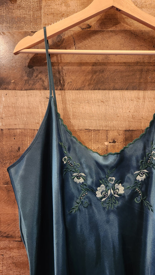Vintage Emerald Green Slip Dress - Size XL