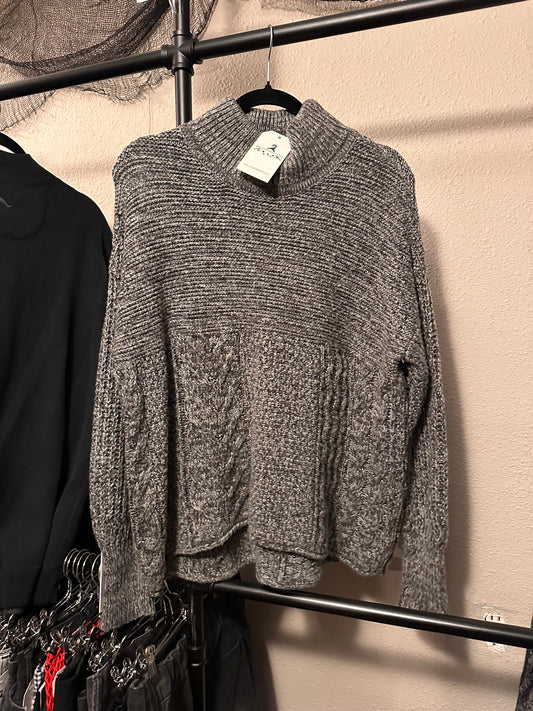 Chunky knit Grey Mock Neck Sweater - XL