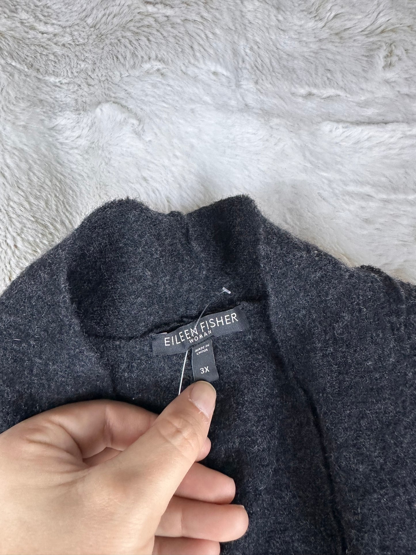 Elieen Fisher Charcoal Gray 100% Merino Wool Zip Up Cardigan - 3XL