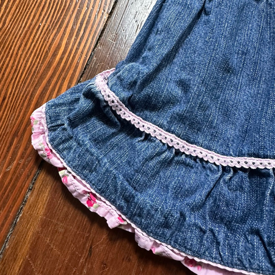 Vintage Denim & Pink Dress with Bloomers - 0-3 Months
