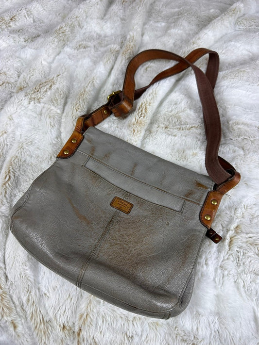 Vintage Inspired Fossil Crossbody Purse Grey & Brown Color