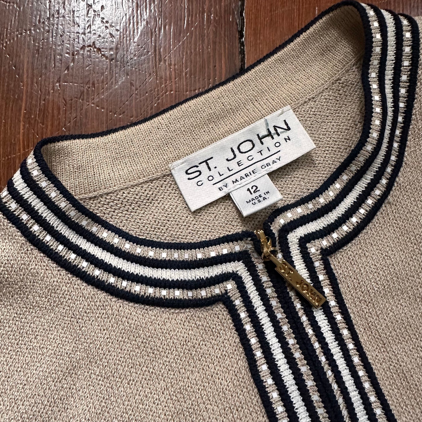 St. John Collection by Marie Gray Neutral Zip Up Sweater - Made in the USA