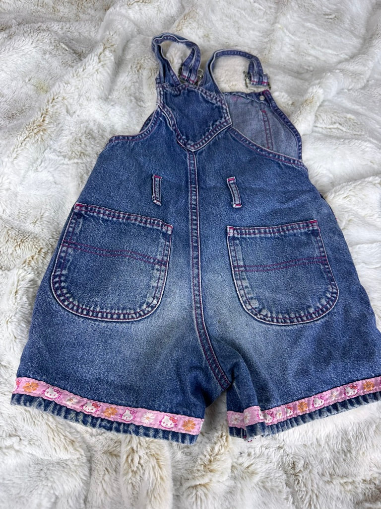 Vintage Sanrio Hello Kitty Denim Overalls Girls Embroidered Floral Shortalls Y2K