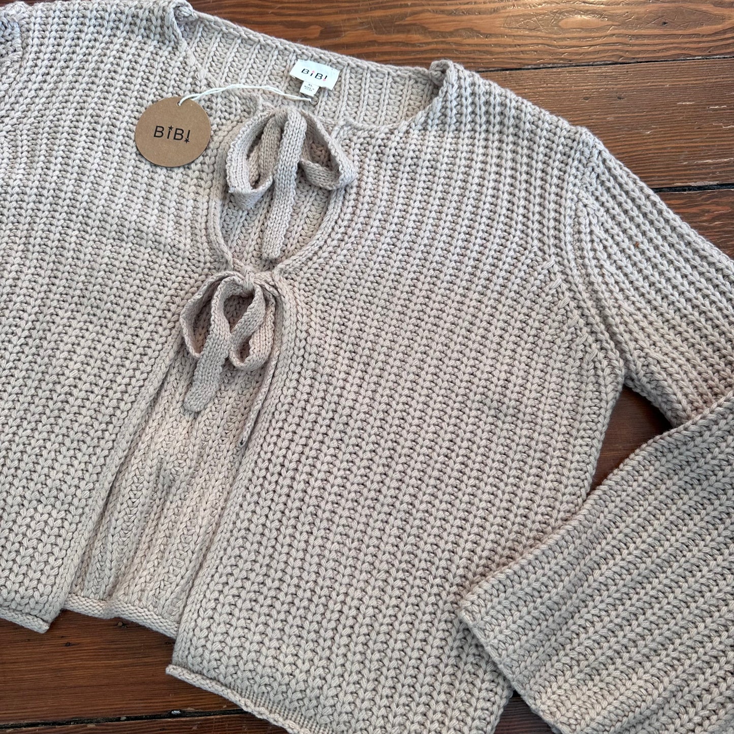 NWT Neutral Knit Tie Sweater - Large