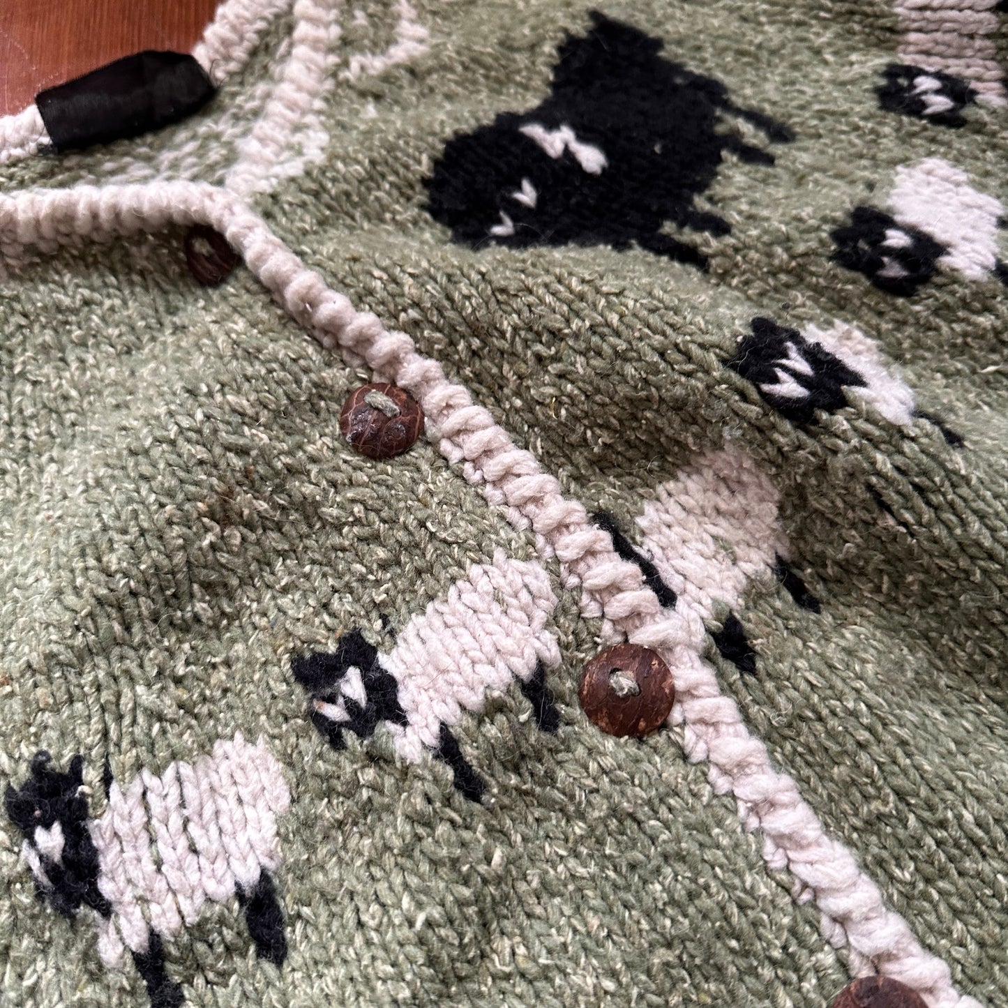 Vintage Handmade Green Knit Sheep Cardigan