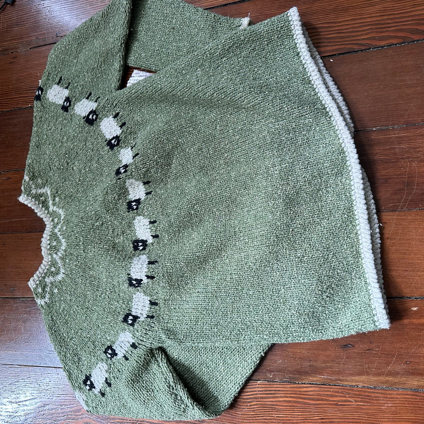 Vintage Handmade Green Knit Sheep Cardigan
