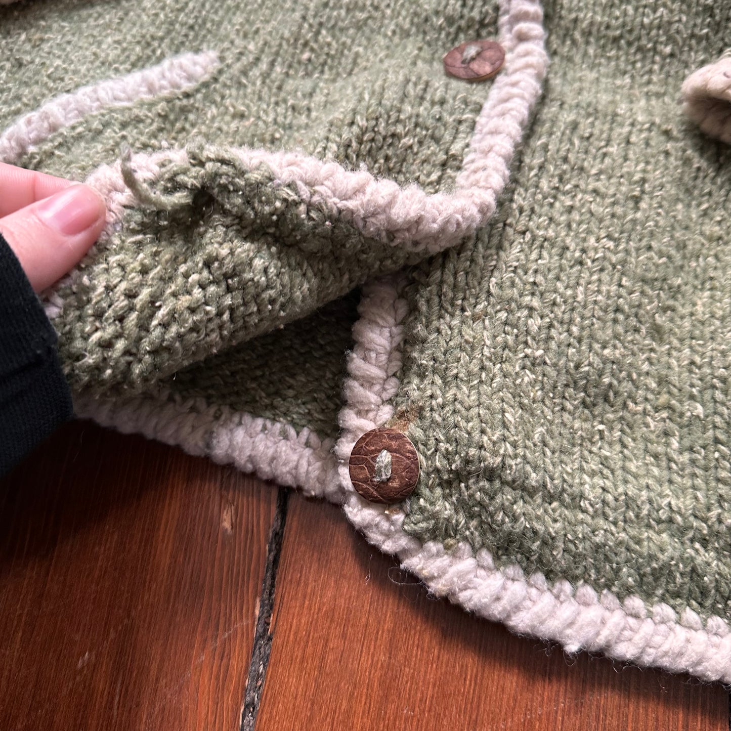 Vintage Handmade Green Knit Sheep Cardigan